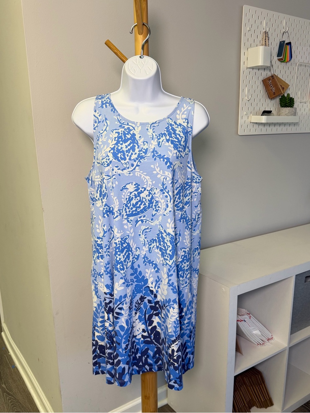 LILLY PULITZER Kristen Swing Dress BLUE PERI "TURTLEY AWESOME" Size Large - Picture 4 of 7